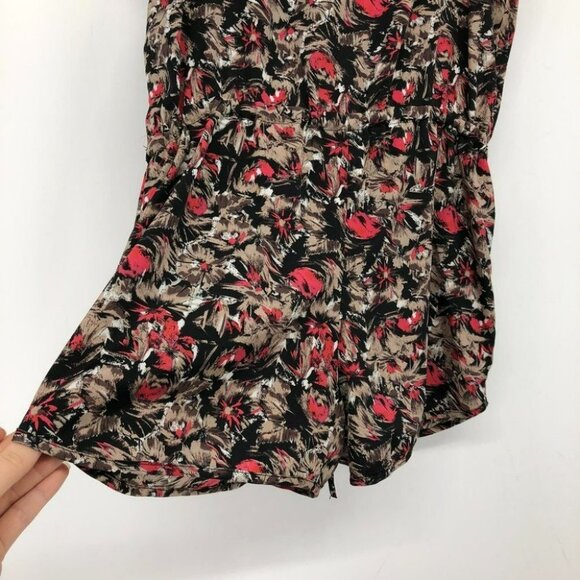 UO Kimchi Blue romper red tan abstract print ruffle neck  spaghetti straps XS - Picture 9 of 15